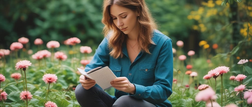 woman sat down in garden reading