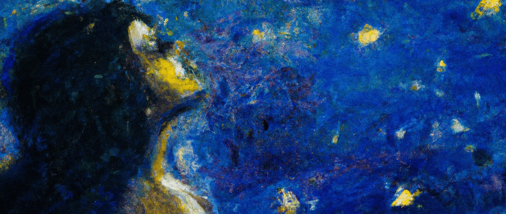 a painting of a woman in a blue dress