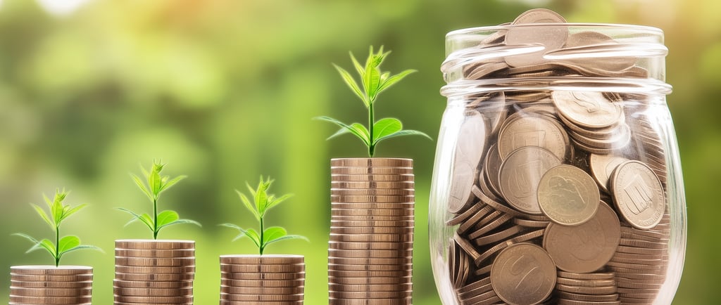coins with leafs sprouting symbolizing growth and investing