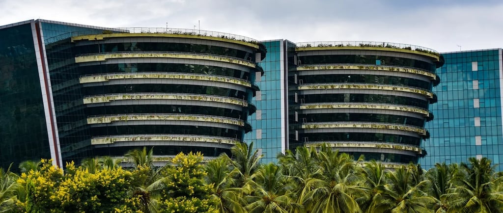Green architecture view of Bearys Global Research Triangle in Bangalore, India.