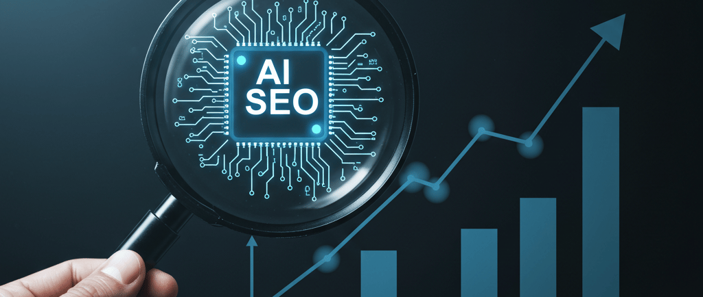 image of a magnifying glass indicating AI SEO