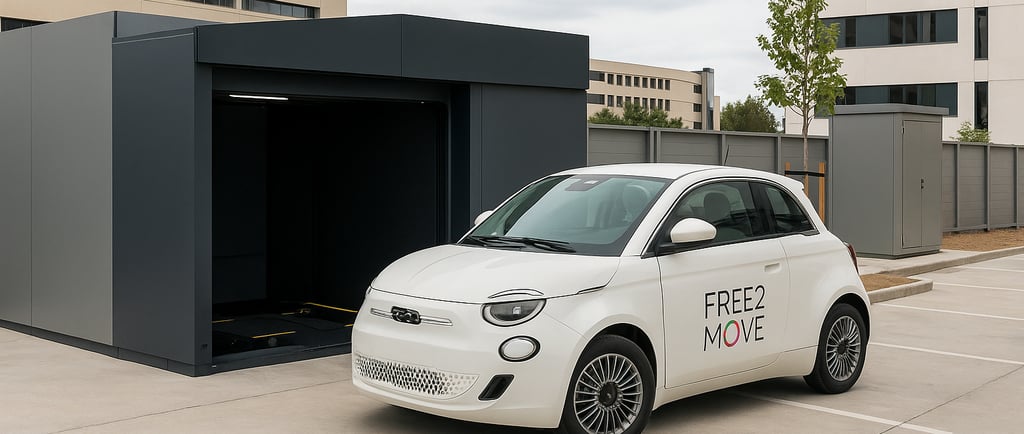 Estación de cambio rápido de baterías Ample en Madrid con Fiat 500e