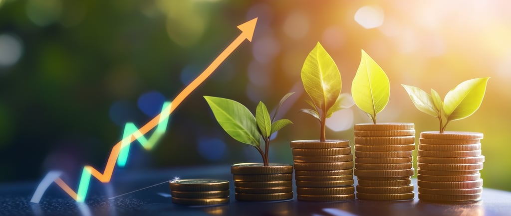 wealth growing with chart arrow for stocks