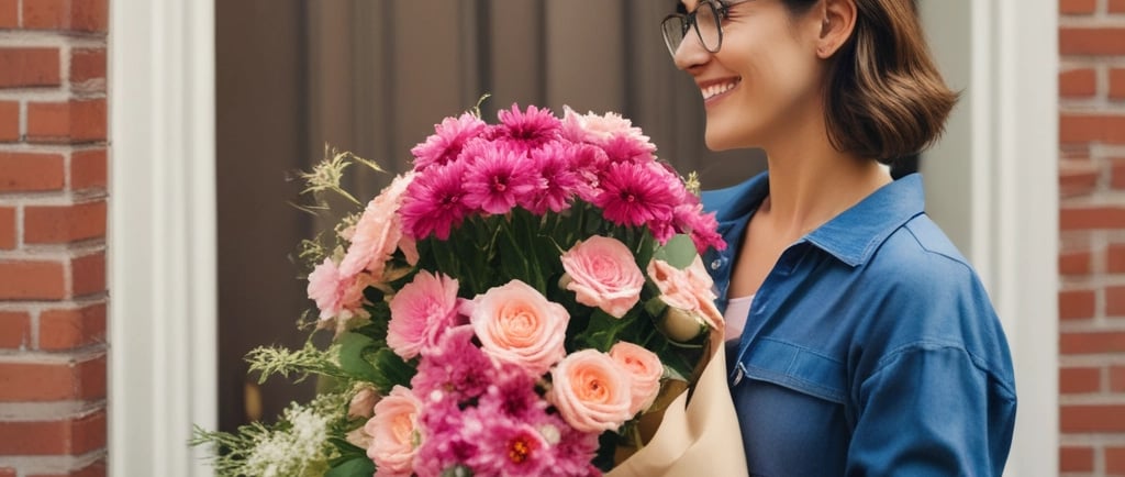 a woman sending flowers to a customer
