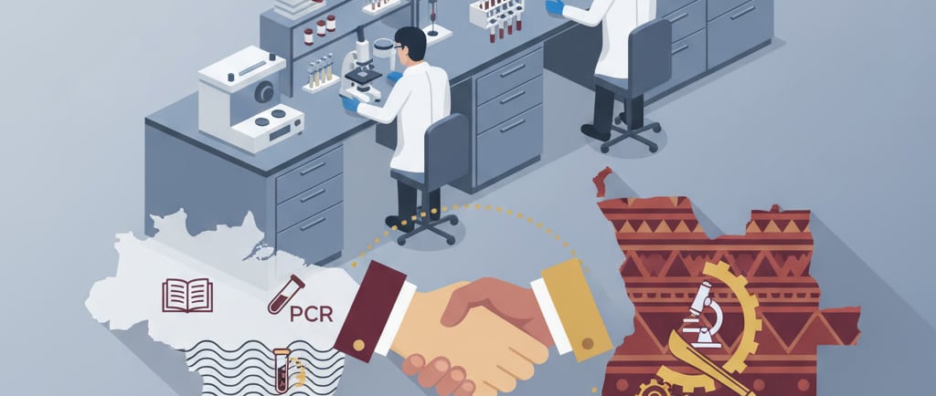 Representação de troca de experiencia entre Brasil e Angola no laboratório