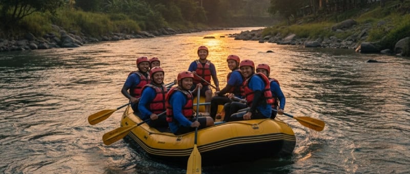 Aktivitas rafting Pangalengan untuk ngabuburit seru saat bulan Ramadan bersama Fluir Adventure