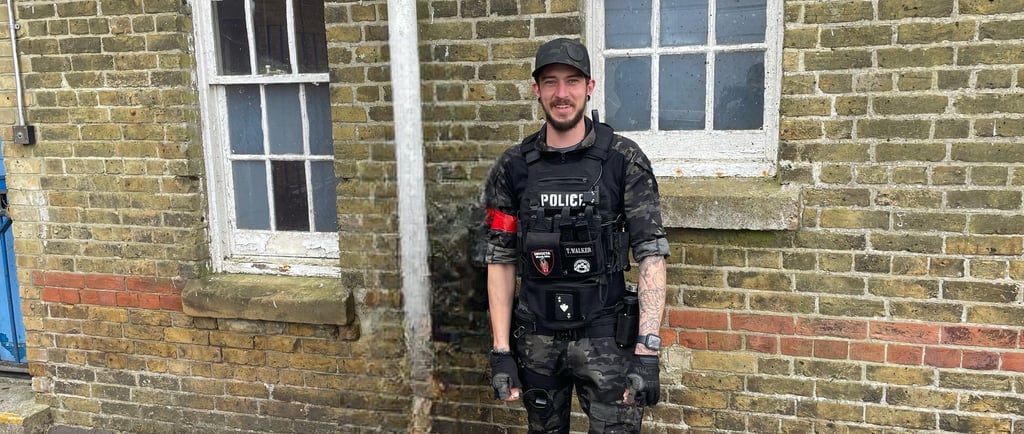 Me ready for a round of airsoft, wearing tactical gear
