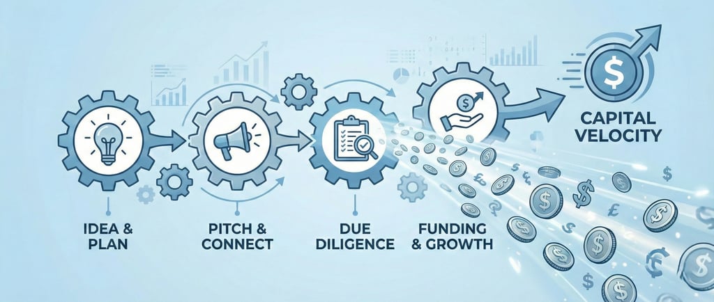 Fundraising process and capital velocity infographic.