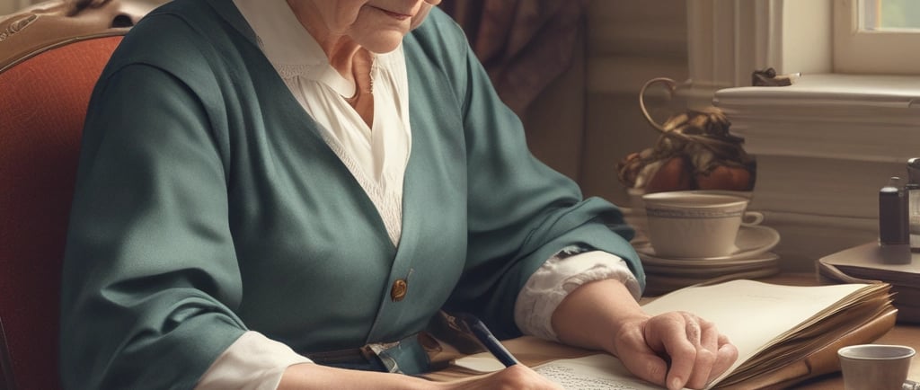 grandmother writing at desk