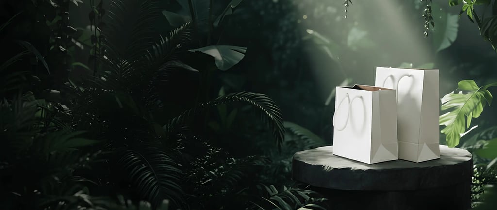 duas sacolas de papel brancas em meio a natureza