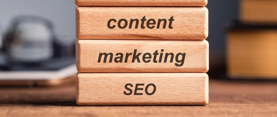 Wooden SEO and Marketing blocks.