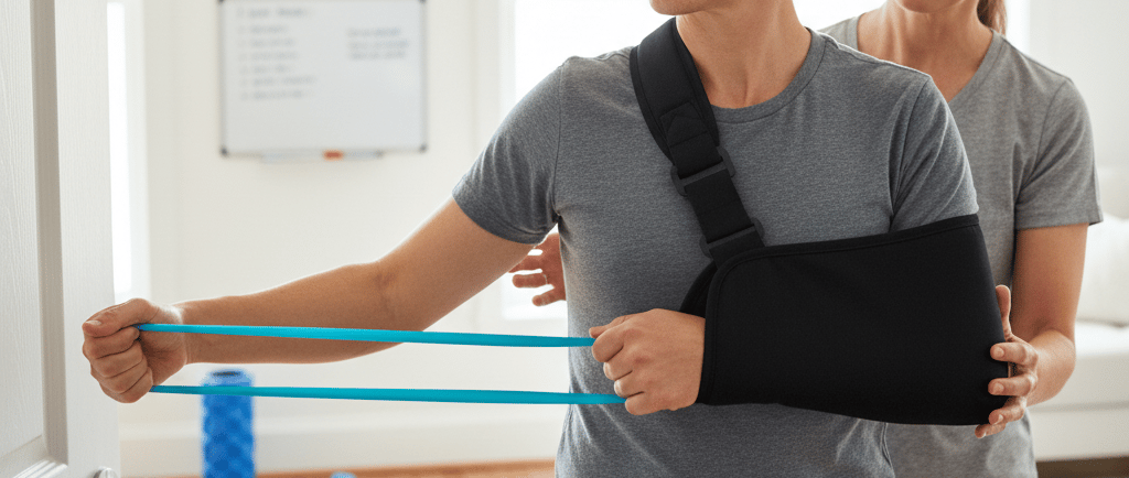 Fisioterapia para recuperar da cirurgia do ombro manguito