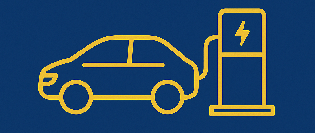 Punto de carga para vehículos eléctricos en Cataluña con carteles del Plan VE 2025-2030