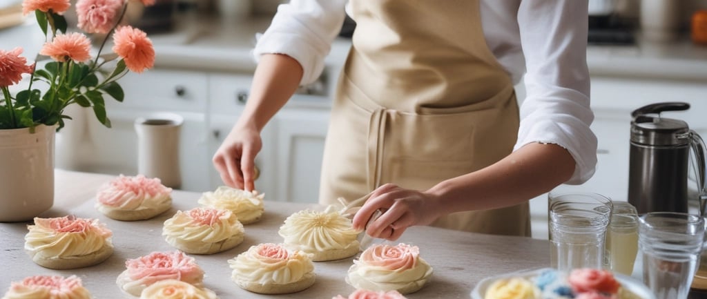 woman making buttercream flowers