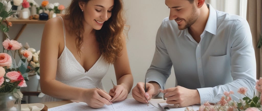 couple planning summer wedding decor