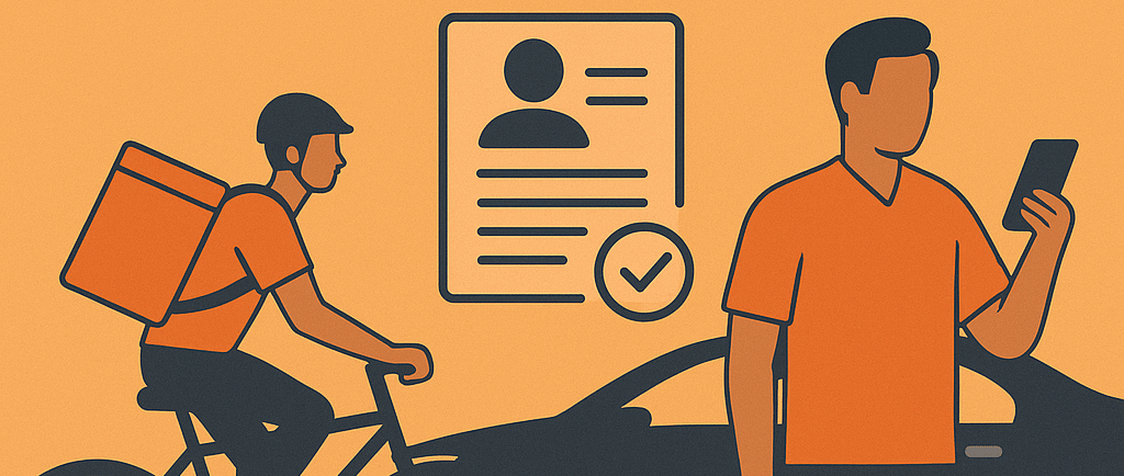 trabajadores de plataformas digitales, repartidor en bici y conductor de auto