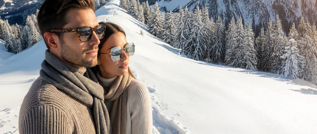 Para w okularach przeciwsłonecznych w górach. Promocja LOOKASZ OPTYK