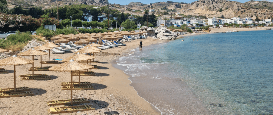 sunbeds and umbrellas in Rhodes beach