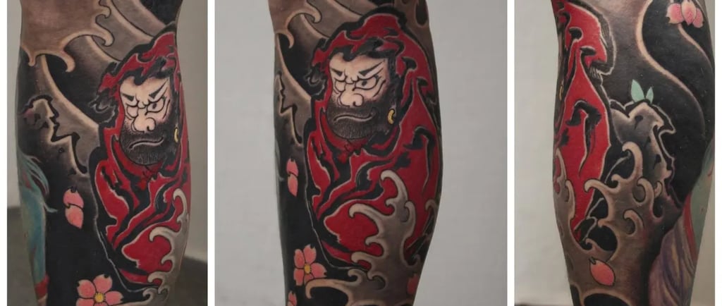 sakura tattoo sleeve germany artist japanese daruma