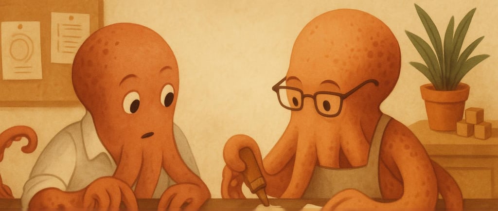 a couple of octopuss are sitting at a table
