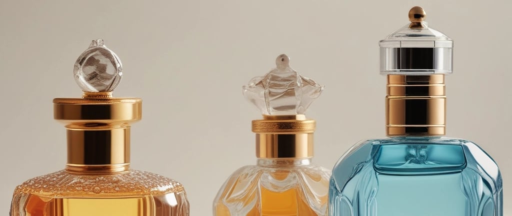 a bottle of perfume sitting on top of a red ribbon