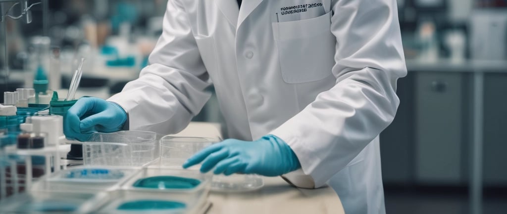 Analista dentro do laboratório manipulando exames