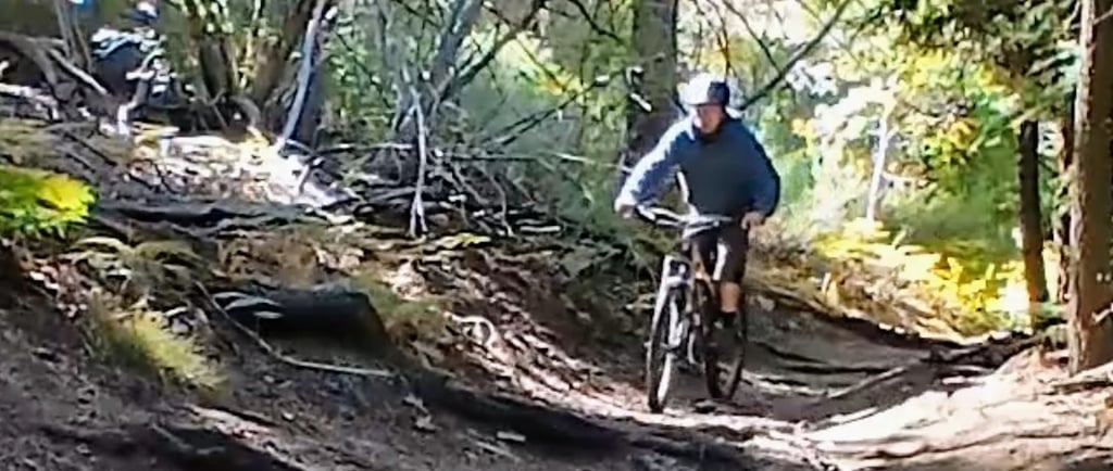 Mountain biker riding of roots