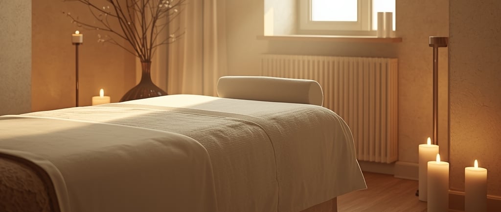 uam cama bonita de spa arrumada com velas em volta