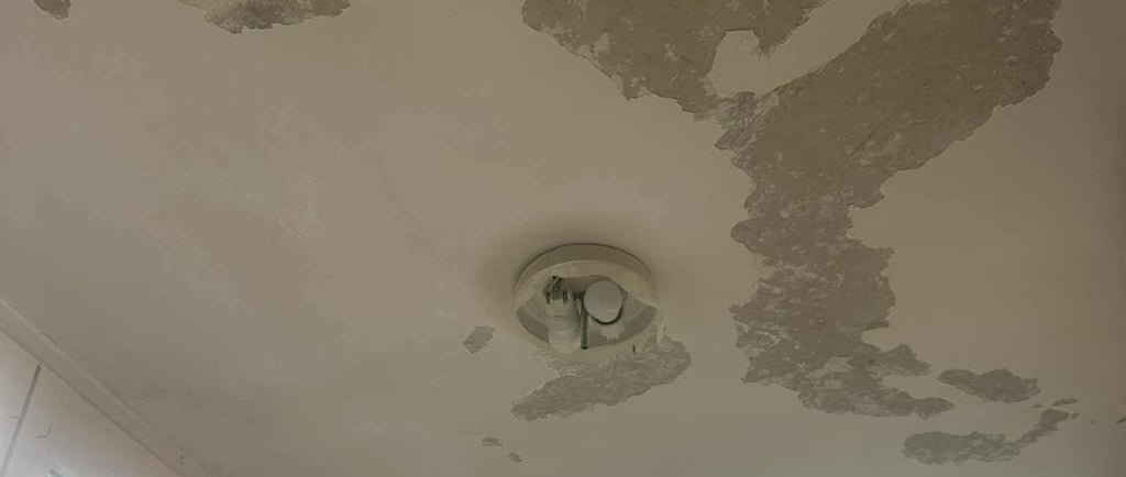 Plafond intérieur abîmé avant rénovation – préparation pour travaux de peinture et remise à neuf