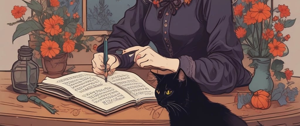 young witch sat at table wi