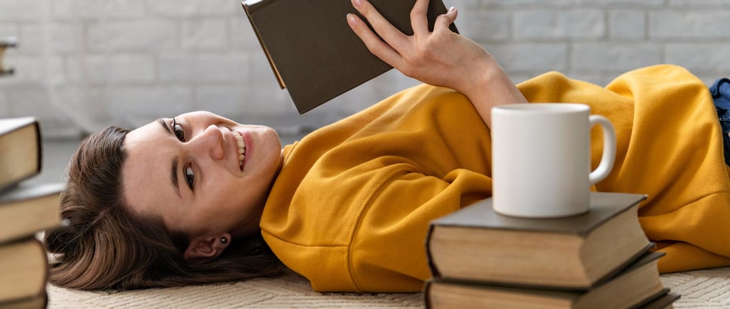 Daily Habits women reading book, coffee