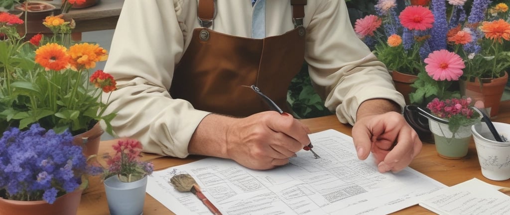gardener at desk writing notes