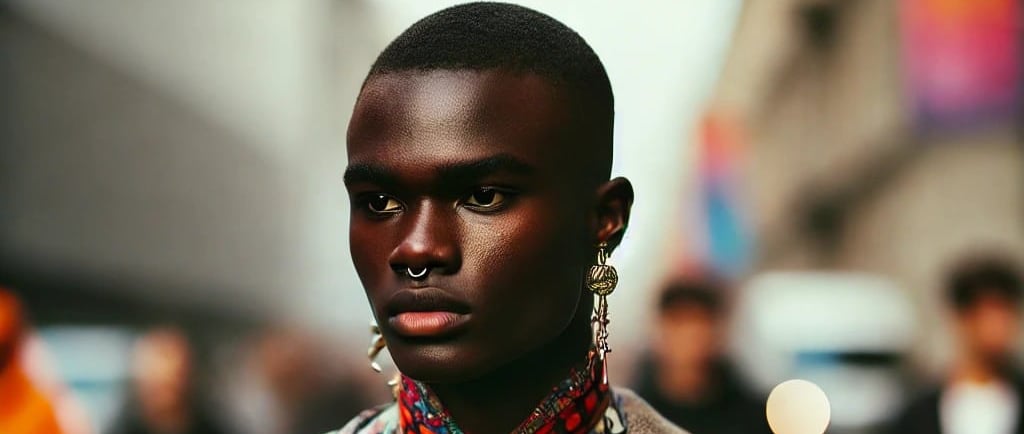 a man in a colorful jacket and tie looking fantastic