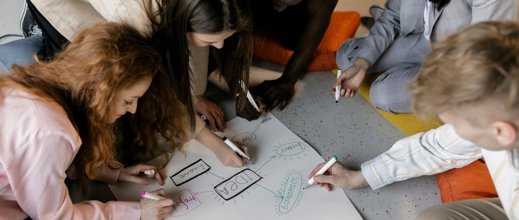 A design team working collaboratively on a mind map
