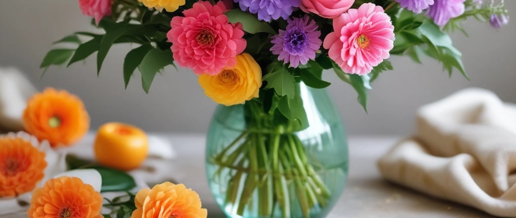 fresh cut flowers inside glass vase