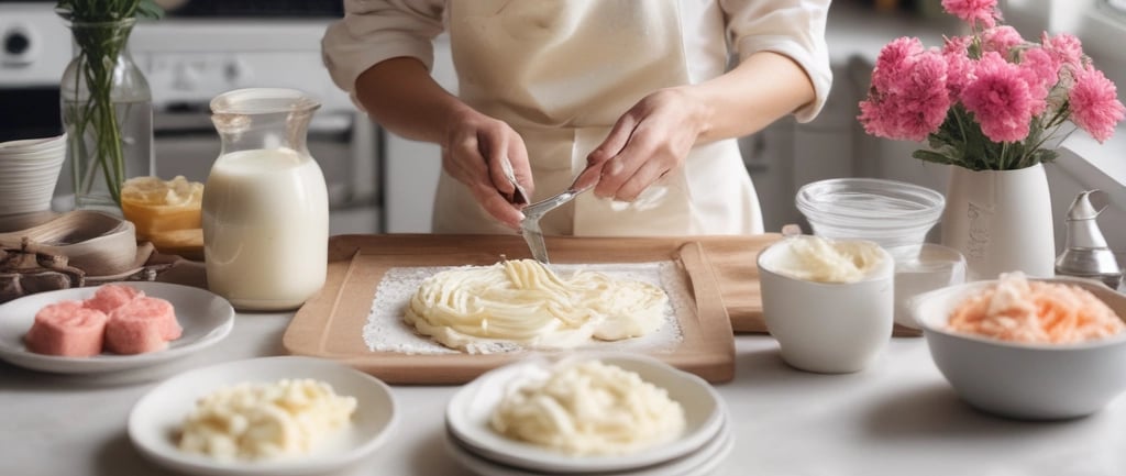 woman preparing buttercream flowers in kitchen