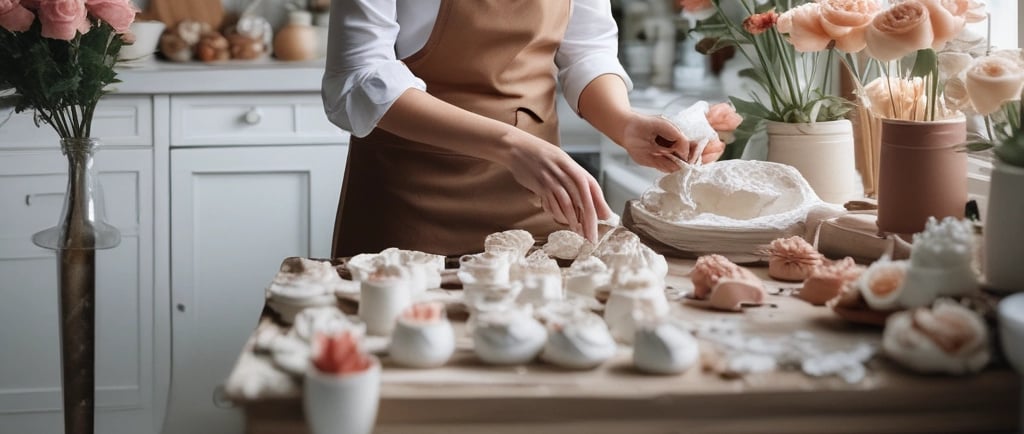 woman making plaster dipped flowers