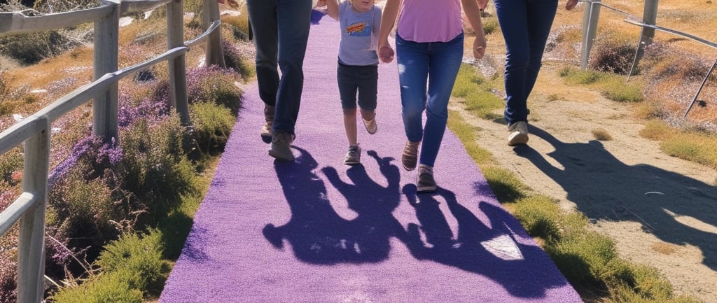 happy family hiking along a coastal trail