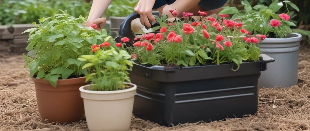 woman container gardening in backyard