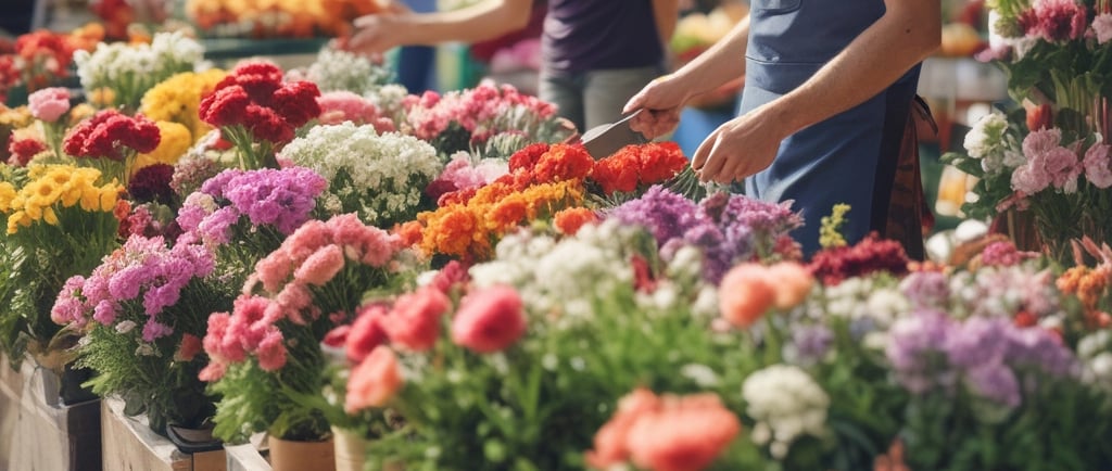 lots of flowers for sale at flower market