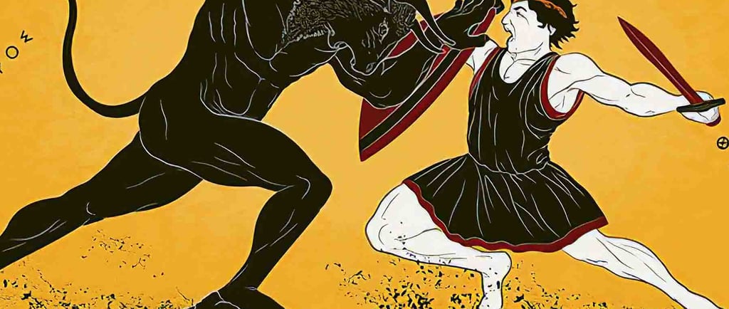 pintura sobre el mito de Teseo y el minotauro