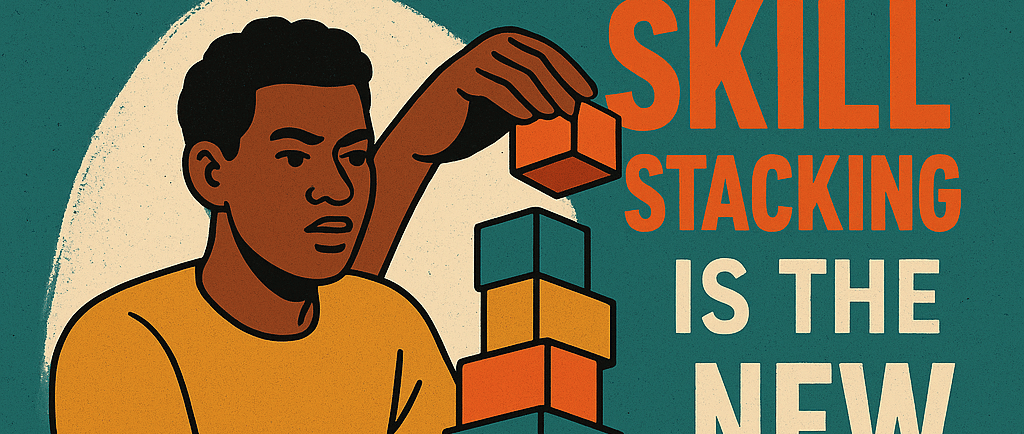 a man is stacking up a stack of blocks with a text that says skill