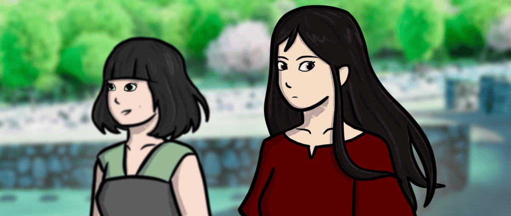 Uyanga gives us the side eye as Cho looks on ahead.