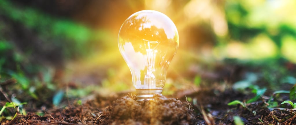 Uma lâmpada em cima do chão de terra.