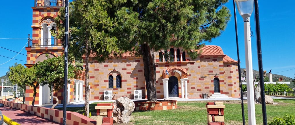 a church with a clock tower in the background
