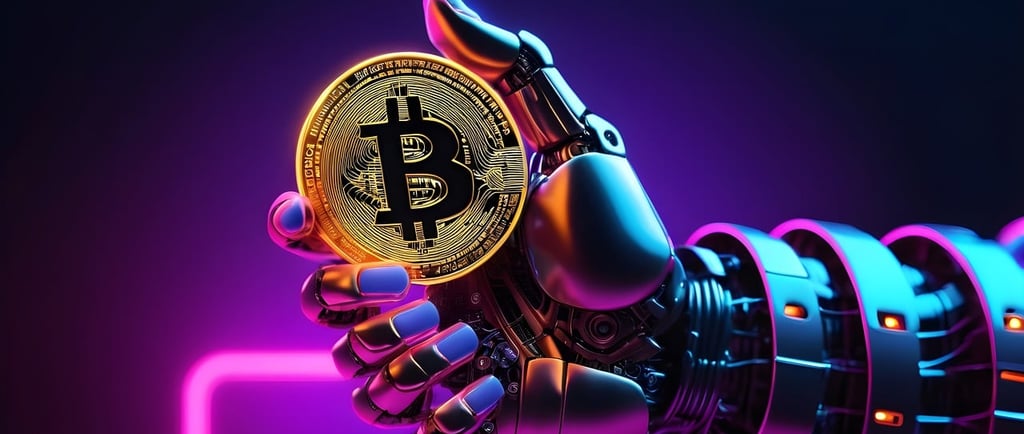 a robot hand holding a bitcoin