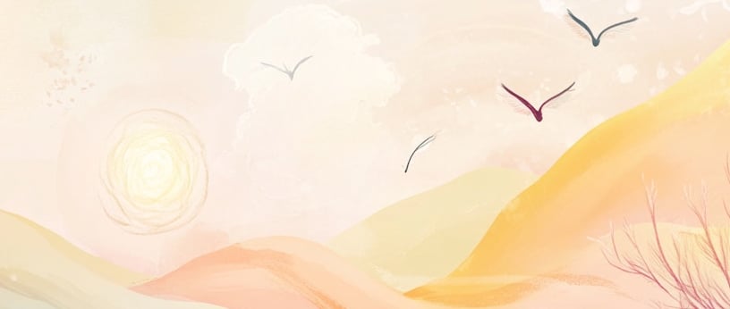 serene pastel landscape with birds