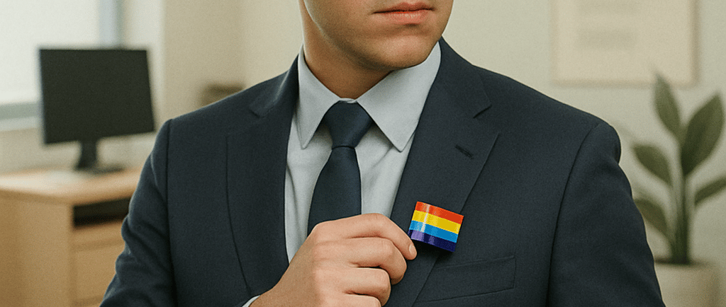 a man in a suit and tie dyes a rainbow - colored tie