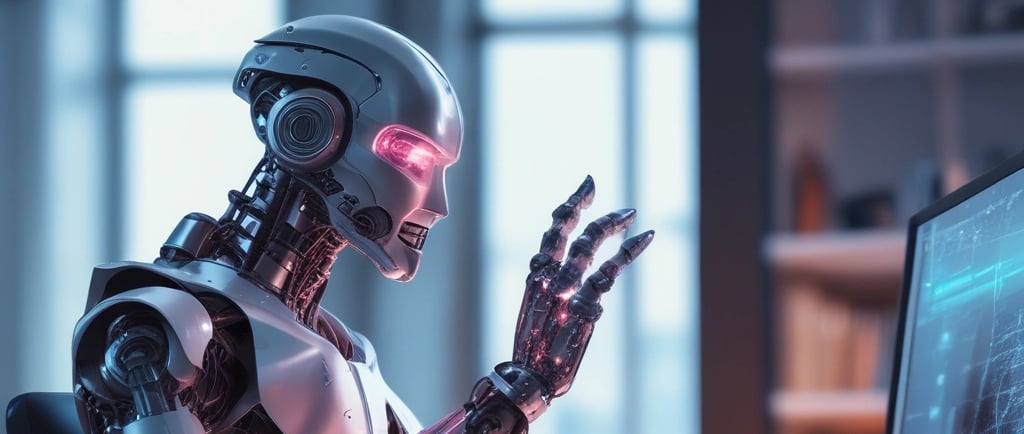 a robot with a computer monitor and a laptop