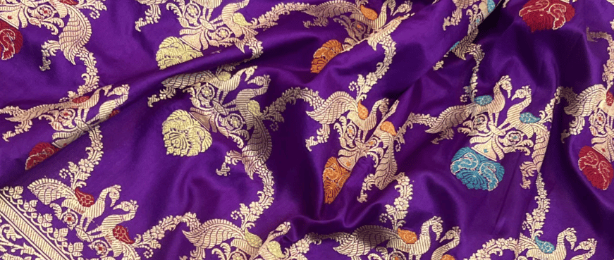 Purple Kadhua Jangla Banarasi Handloom Saree Zari and Meena